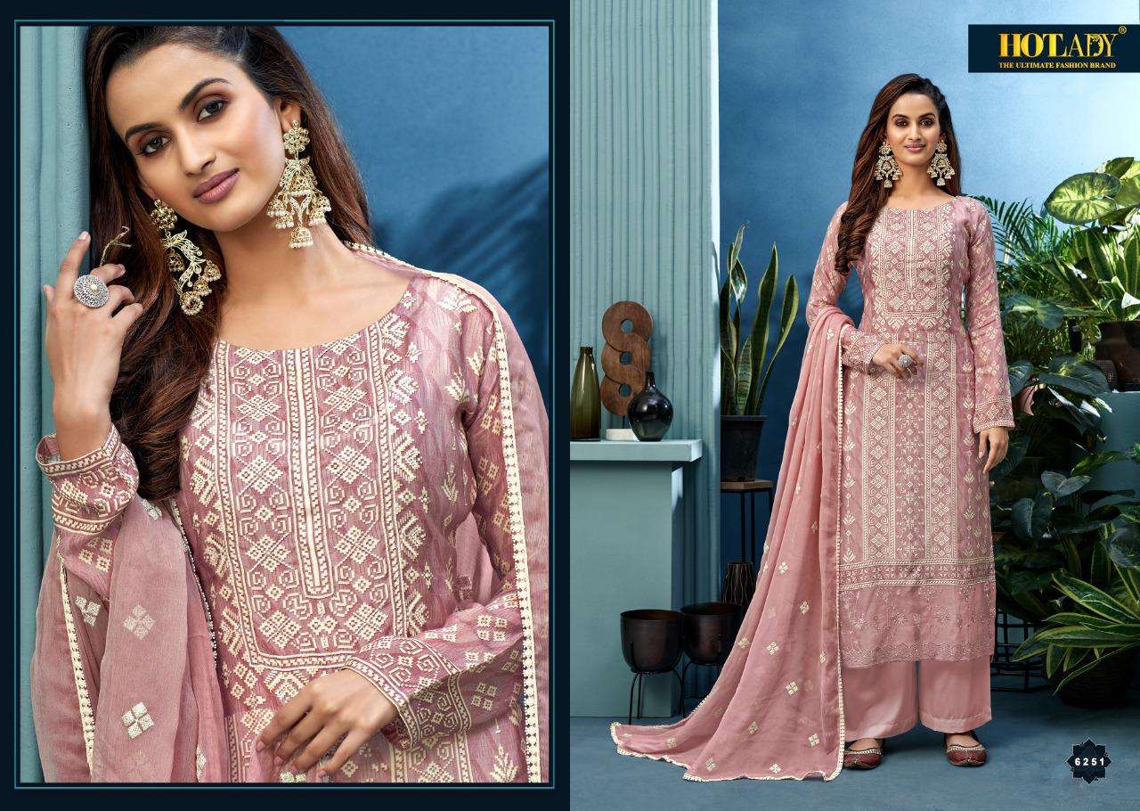 NEESHEE BY HOT LADY 6251 TO 6256 SERIES BEAUTIFUL SUITS COLORFUL STYLISH FANCY CASUAL WEAR & ETHNIC WEAR PURE MUSLIN DIGITAL PRINT WITH KHATLI WORK DRESSES AT WHOLESALE PRICE