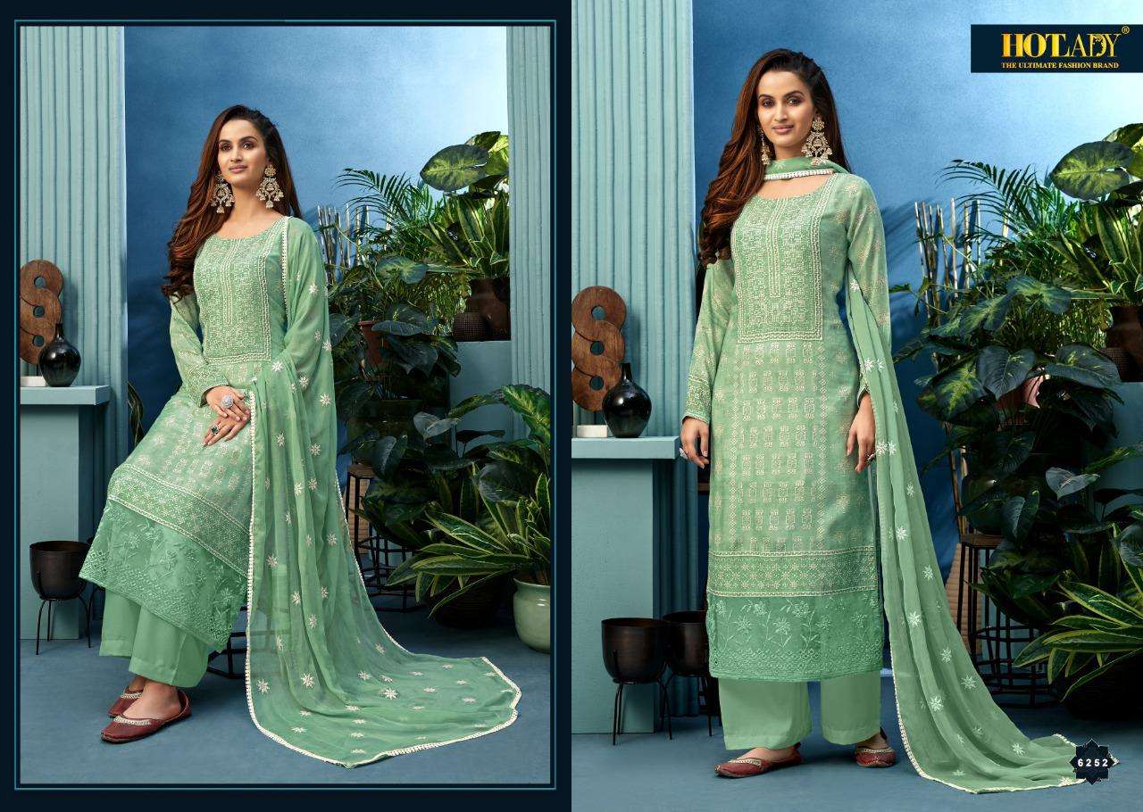 NEESHEE BY HOT LADY 6251 TO 6256 SERIES BEAUTIFUL SUITS COLORFUL STYLISH FANCY CASUAL WEAR & ETHNIC WEAR PURE MUSLIN DIGITAL PRINT WITH KHATLI WORK DRESSES AT WHOLESALE PRICE
