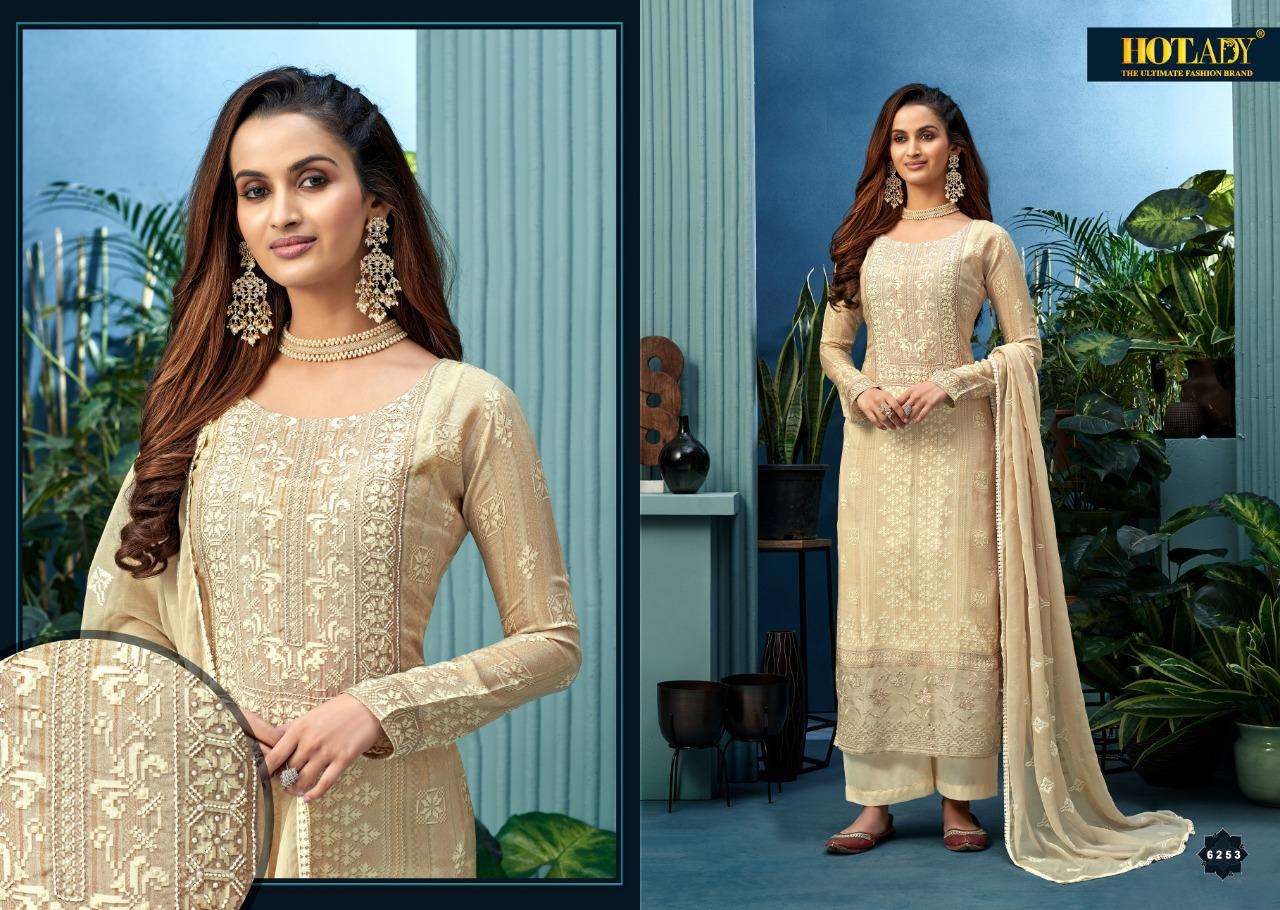 NEESHEE BY HOT LADY 6251 TO 6256 SERIES BEAUTIFUL SUITS COLORFUL STYLISH FANCY CASUAL WEAR & ETHNIC WEAR PURE MUSLIN DIGITAL PRINT WITH KHATLI WORK DRESSES AT WHOLESALE PRICE