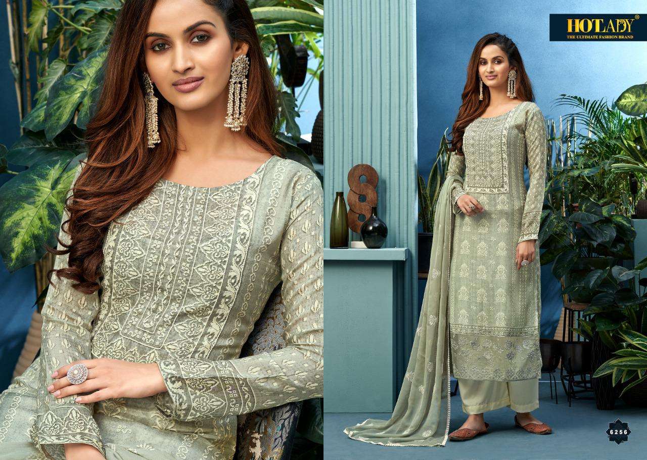 NEESHEE BY HOT LADY 6251 TO 6256 SERIES BEAUTIFUL SUITS COLORFUL STYLISH FANCY CASUAL WEAR & ETHNIC WEAR PURE MUSLIN DIGITAL PRINT WITH KHATLI WORK DRESSES AT WHOLESALE PRICE
