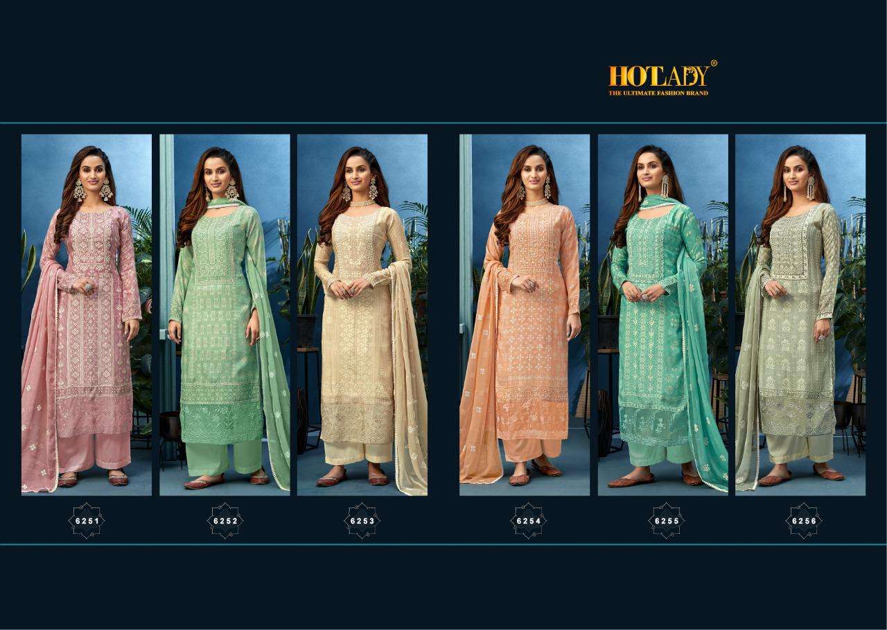NEESHEE BY HOT LADY 6251 TO 6256 SERIES BEAUTIFUL SUITS COLORFUL STYLISH FANCY CASUAL WEAR & ETHNIC WEAR PURE MUSLIN DIGITAL PRINT WITH KHATLI WORK DRESSES AT WHOLESALE PRICE