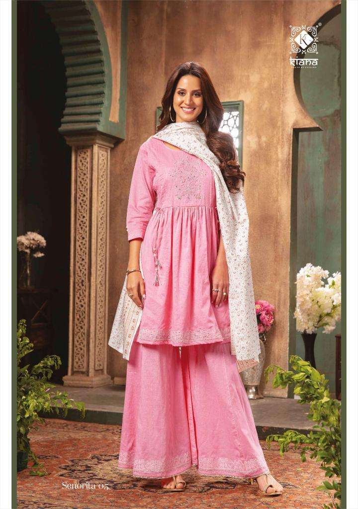 SENORITA BY KIANA 01 TO 08 SERIES BEAUTIFUL SUITS COLORFUL STYLISH FANCY CASUAL WEAR & ETHNIC WEAR PURE COTTON CHIKAN WORK DRESSES AT WHOLESALE PRICE