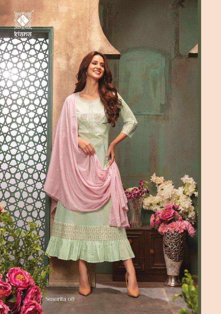 SENORITA BY KIANA 01 TO 08 SERIES BEAUTIFUL SUITS COLORFUL STYLISH FANCY CASUAL WEAR & ETHNIC WEAR PURE COTTON CHIKAN WORK DRESSES AT WHOLESALE PRICE