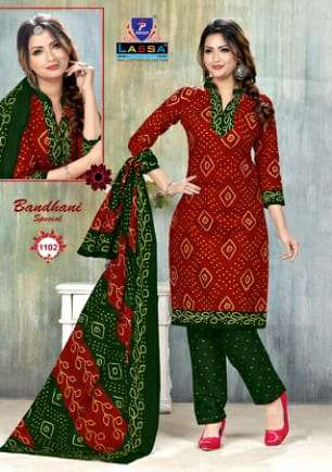 BANDHANI SPECIAL VOL-11 BY LASSA 1101 TO 1110 SERIES BEAUTIFUL STYLISH SUITS FANCY COLORFUL CASUAL WEAR & ETHNIC WEAR & READY TO WEAR PURE COTTON DRESSES AT WHOLESALE PRICE