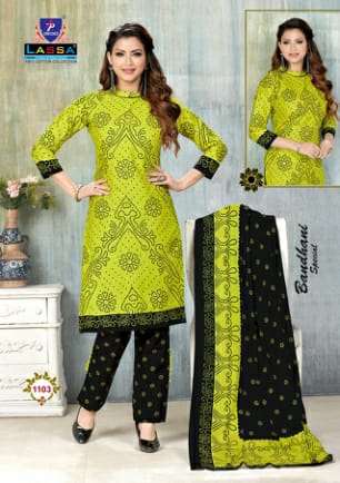 BANDHANI SPECIAL VOL-11 BY LASSA 1101 TO 1110 SERIES BEAUTIFUL STYLISH SUITS FANCY COLORFUL CASUAL WEAR & ETHNIC WEAR & READY TO WEAR PURE COTTON DRESSES AT WHOLESALE PRICE