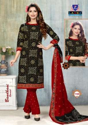 BANDHANI SPECIAL VOL-11 BY LASSA 1101 TO 1110 SERIES BEAUTIFUL STYLISH SUITS FANCY COLORFUL CASUAL WEAR & ETHNIC WEAR & READY TO WEAR PURE COTTON DRESSES AT WHOLESALE PRICE