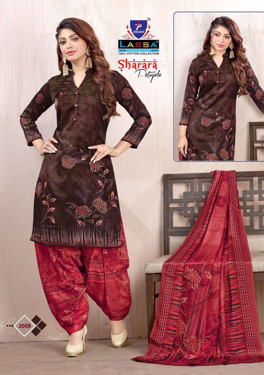 SHARARA PATIYALA VOL-2 BY LASSA 2001 TO 2010 SERIES BEAUTIFUL STYLISH SUITS FANCY COLORFUL CASUAL WEAR & ETHNIC WEAR & READY TO WEAR PURE COTTON DRESSES AT WHOLESALE PRICE