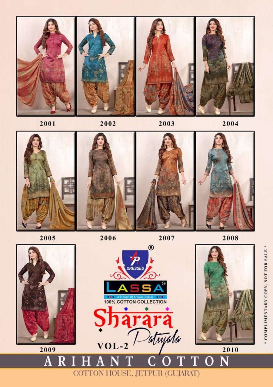 SHARARA PATIYALA VOL-2 BY LASSA 2001 TO 2010 SERIES BEAUTIFUL STYLISH SUITS FANCY COLORFUL CASUAL WEAR & ETHNIC WEAR & READY TO WEAR PURE COTTON DRESSES AT WHOLESALE PRICE