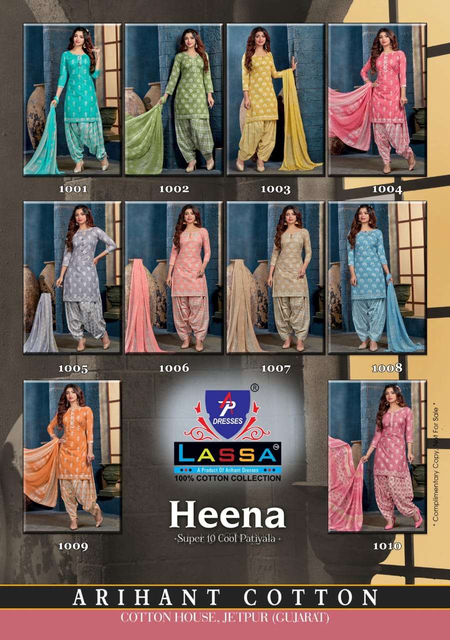 HEENA BY LASSA 1001 TO 1010 SERIES BEAUTIFUL SUITS COLORFUL STYLISH FANCY CASUAL WEAR & ETHNIC WEAR PURE COTTON DRESSES AT WHOLESALE PRICE