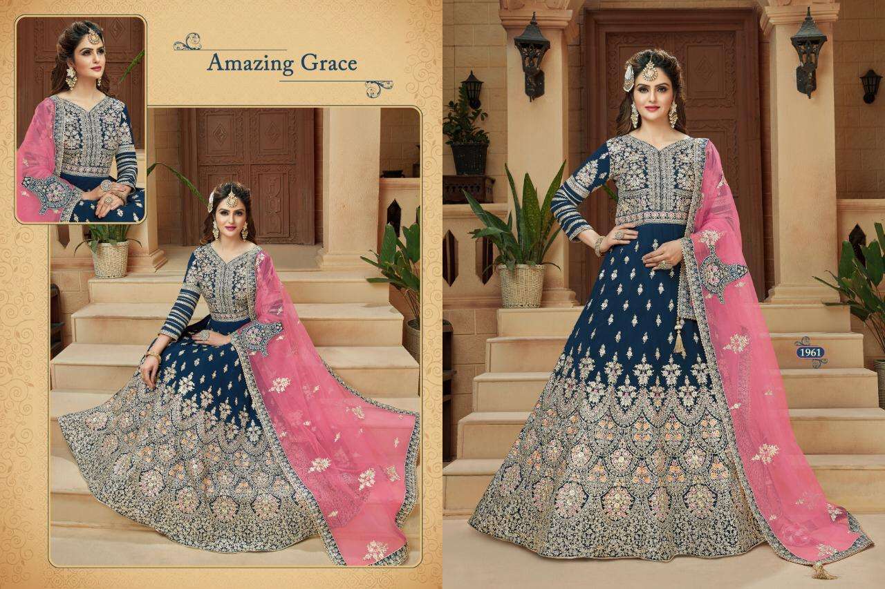 MASTANI BY A.M. CREATION 1961 TO 1964 SERIES BEAUTIFUL STYLISH ANARKALI SUITS FANCY COLORFUL CASUAL WEAR & ETHNIC WEAR & READY TO WEAR FAUX GEORGETTE EMBROIDERED DRESSES AT WHOLESALE PRICE