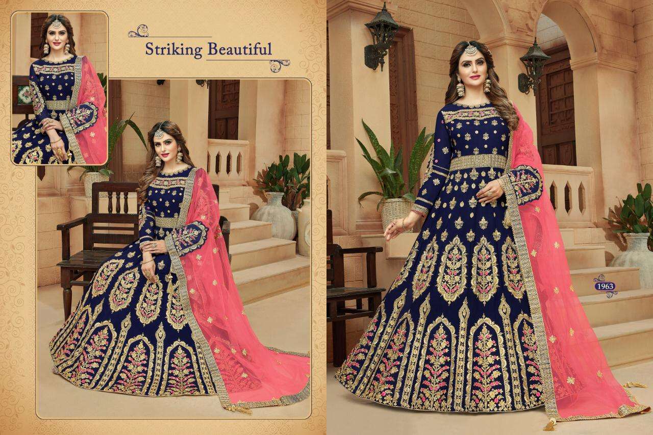 MASTANI BY A.M. CREATION 1961 TO 1964 SERIES BEAUTIFUL STYLISH ANARKALI SUITS FANCY COLORFUL CASUAL WEAR & ETHNIC WEAR & READY TO WEAR FAUX GEORGETTE EMBROIDERED DRESSES AT WHOLESALE PRICE