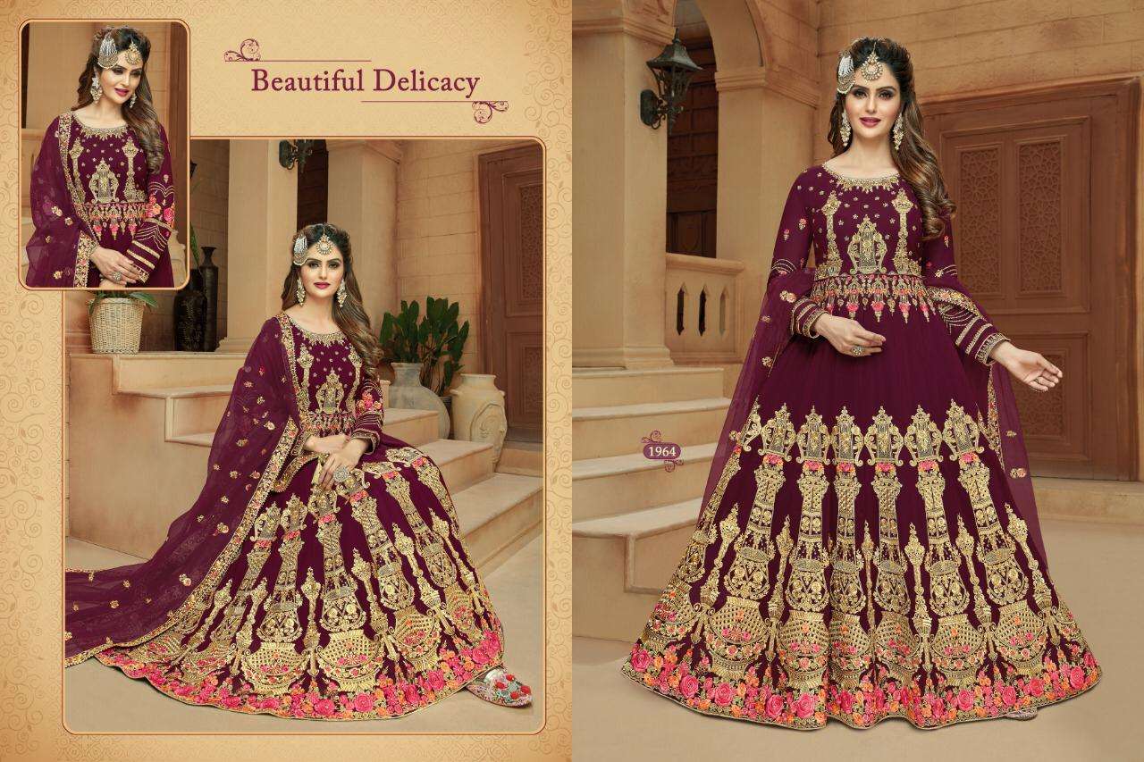 MASTANI BY A.M. CREATION 1961 TO 1964 SERIES BEAUTIFUL STYLISH ANARKALI SUITS FANCY COLORFUL CASUAL WEAR & ETHNIC WEAR & READY TO WEAR FAUX GEORGETTE EMBROIDERED DRESSES AT WHOLESALE PRICE