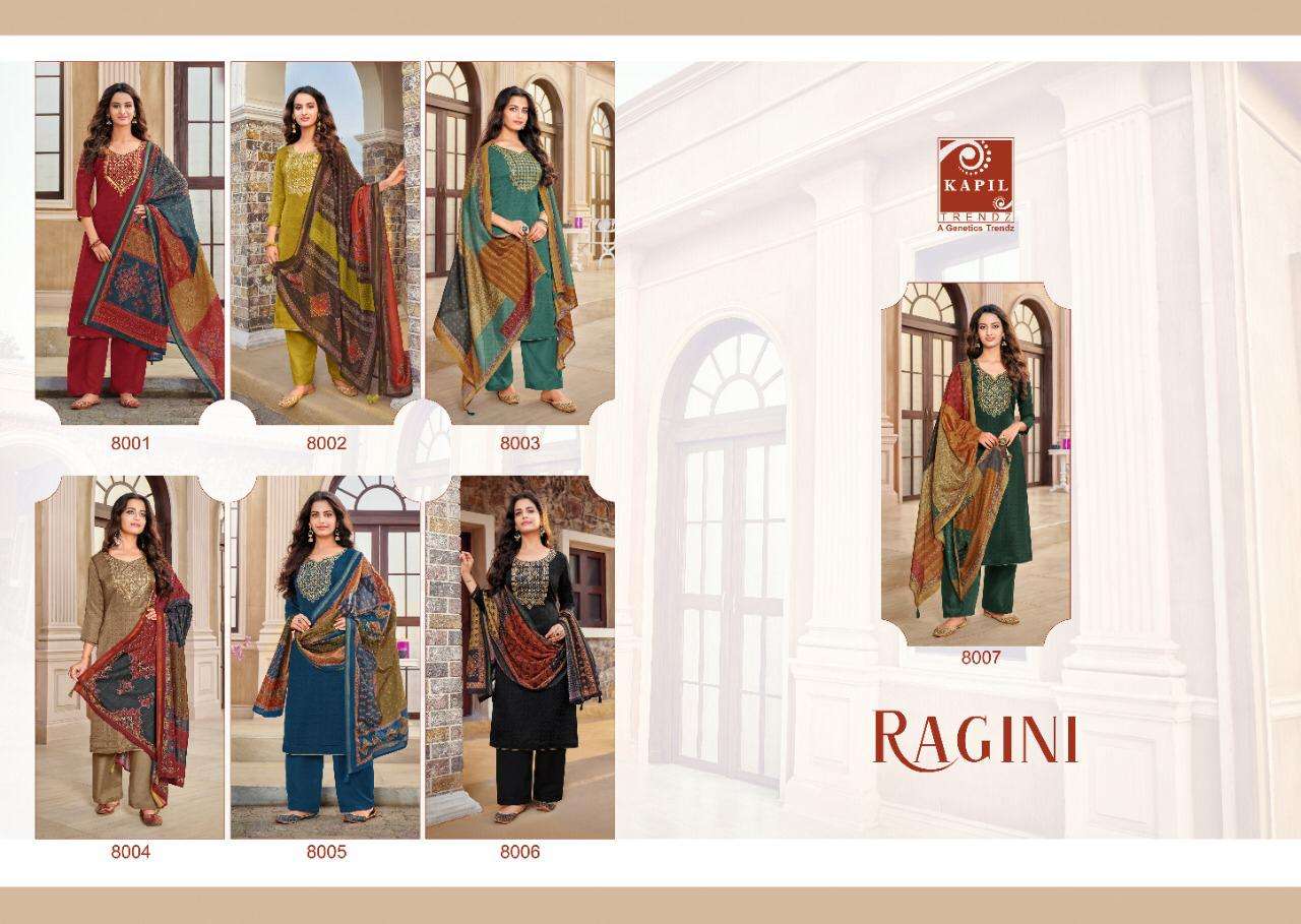 RAGINI BY KAPIL TRENDS 8001 TO 8007 SERIES BEAUTIFUL SUITS COLORFUL STYLISH FANCY CASUAL WEAR & ETHNIC WEAR MAHISA SILK WITH WORK DRESSES AT WHOLESALE PRICE