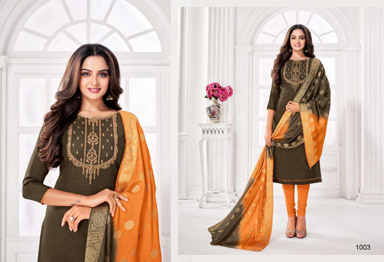 ALENA BY SHAGUN LIFESTYLE 1001 TO 1012 SERIES BEAUTIFUL SUITS COLORFUL STYLISH FANCY CASUAL WEAR & ETHNIC WEAR GLACE SATIN EMBROIDERED DRESSES AT WHOLESALE PRICE
