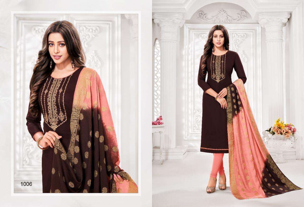 ALENA BY SHAGUN LIFESTYLE 1001 TO 1012 SERIES BEAUTIFUL SUITS COLORFUL STYLISH FANCY CASUAL WEAR & ETHNIC WEAR GLACE SATIN EMBROIDERED DRESSES AT WHOLESALE PRICE