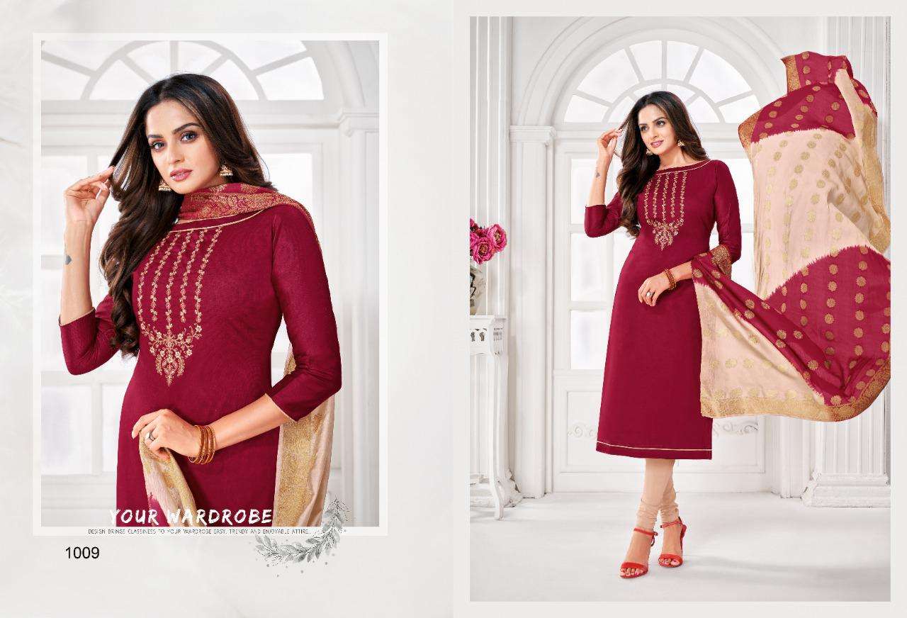 ALENA BY SHAGUN LIFESTYLE 1001 TO 1012 SERIES BEAUTIFUL SUITS COLORFUL STYLISH FANCY CASUAL WEAR & ETHNIC WEAR GLACE SATIN EMBROIDERED DRESSES AT WHOLESALE PRICE