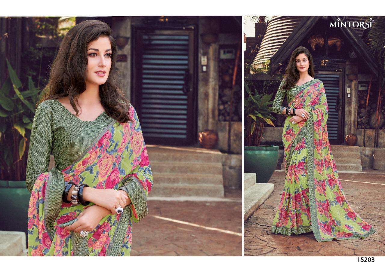 BRINDA BY MINTORSI INDIAN TRADITIONAL WEAR COLLECTION BEAUTIFUL STYLISH FANCY COLORFUL PARTY WEAR & OCCASIONAL WEAR GEORGETTE PRINT SAREES AT WHOLESALE PRICE