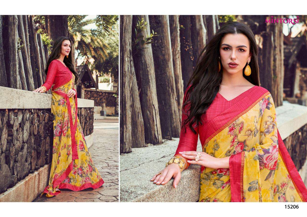 BRINDA BY MINTORSI INDIAN TRADITIONAL WEAR COLLECTION BEAUTIFUL STYLISH FANCY COLORFUL PARTY WEAR & OCCASIONAL WEAR GEORGETTE PRINT SAREES AT WHOLESALE PRICE