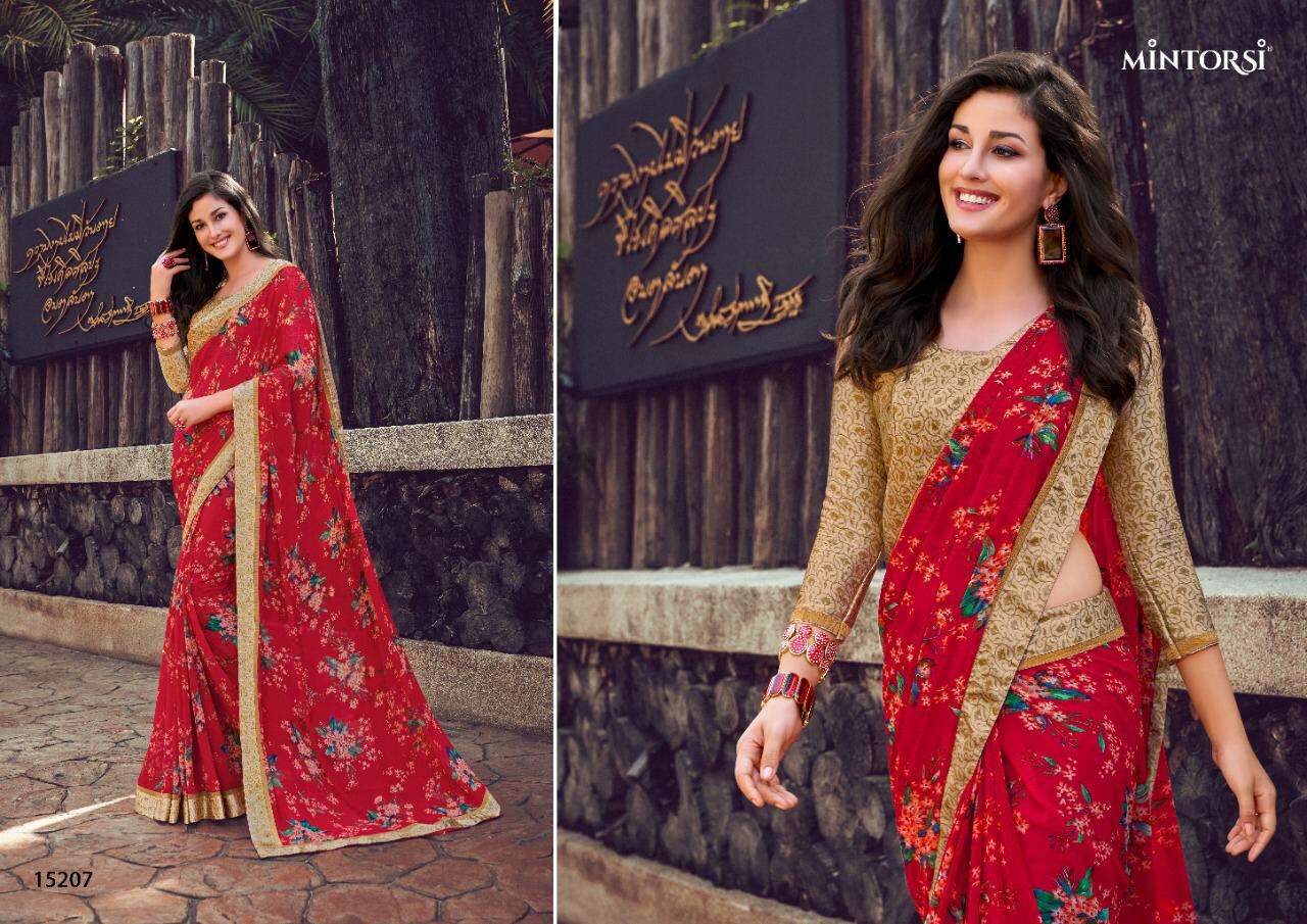 BRINDA BY MINTORSI INDIAN TRADITIONAL WEAR COLLECTION BEAUTIFUL STYLISH FANCY COLORFUL PARTY WEAR & OCCASIONAL WEAR GEORGETTE PRINT SAREES AT WHOLESALE PRICE