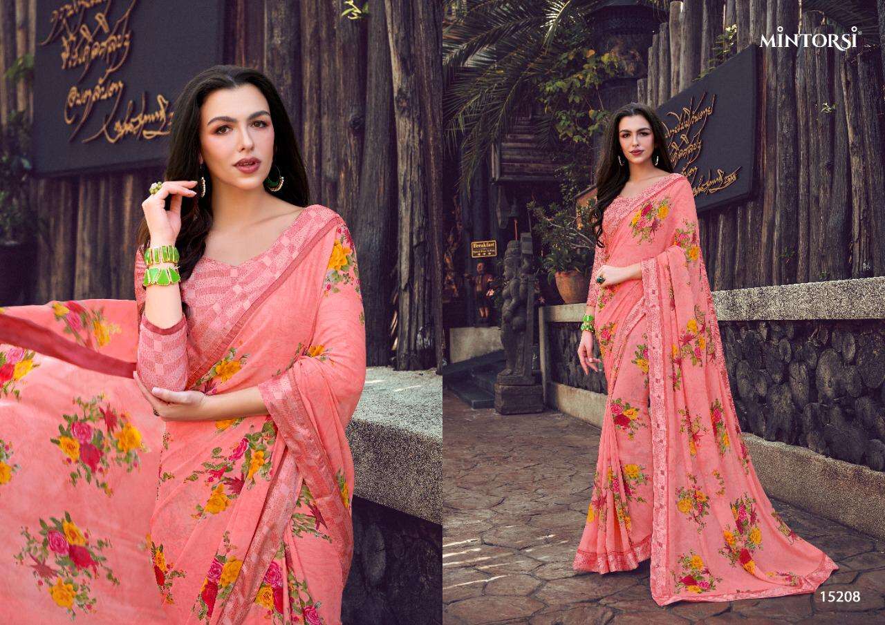 BRINDA BY MINTORSI INDIAN TRADITIONAL WEAR COLLECTION BEAUTIFUL STYLISH FANCY COLORFUL PARTY WEAR & OCCASIONAL WEAR GEORGETTE PRINT SAREES AT WHOLESALE PRICE