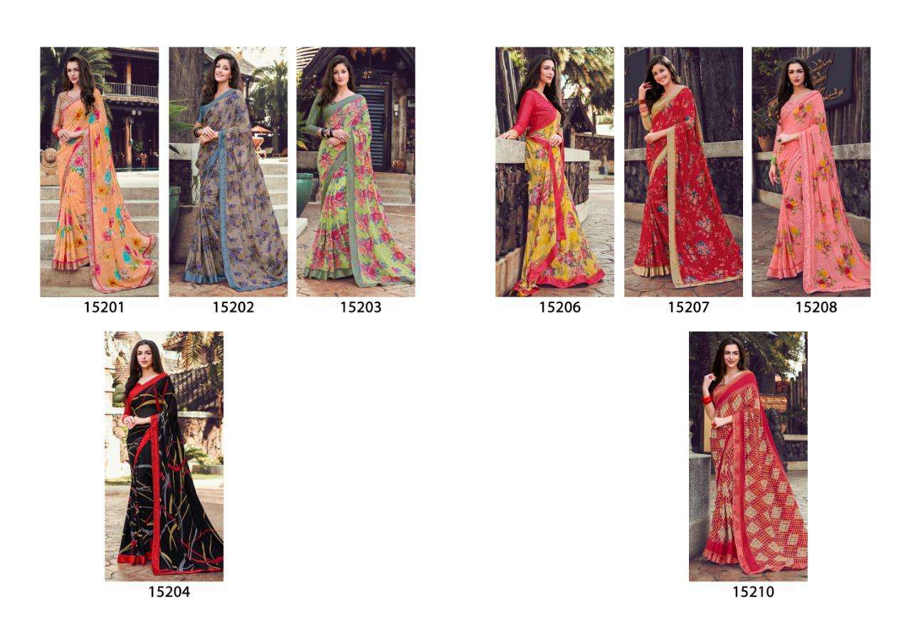 BRINDA BY MINTORSI INDIAN TRADITIONAL WEAR COLLECTION BEAUTIFUL STYLISH FANCY COLORFUL PARTY WEAR & OCCASIONAL WEAR GEORGETTE PRINT SAREES AT WHOLESALE PRICE