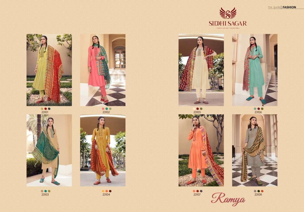 RAMYA BY SIDDHI SAGAR 23101 TO 23108 SERIES BEAUTIFUL SUITS COLORFUL STYLISH FANCY CASUAL WEAR & ETHNIC WEAR PURE CAMBRIC PRINT EMBROIDERED DRESSES AT WHOLESALE PRICE
