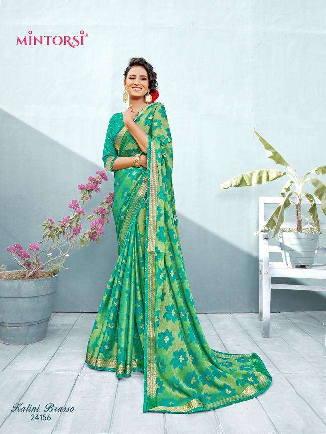 KALINI BRASSO BY MINTORSI 24151 TO 24158 SERIES INDIAN TRADITIONAL WEAR COLLECTION BEAUTIFUL STYLISH FANCY COLORFUL PARTY WEAR & OCCASIONAL WEAR CHIFFON BRASSO SAREES AT WHOLESALE PRICE