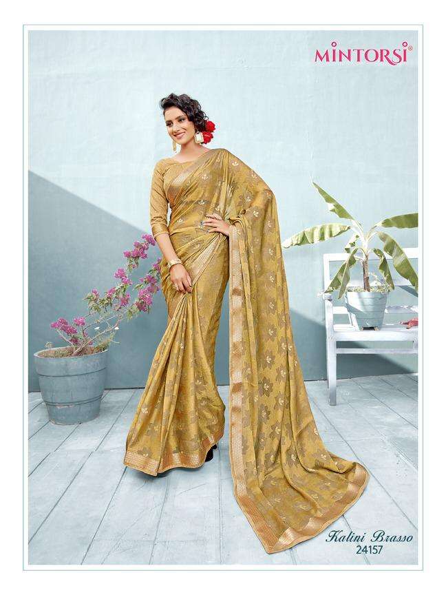 KALINI BRASSO BY MINTORSI 24151 TO 24158 SERIES INDIAN TRADITIONAL WEAR COLLECTION BEAUTIFUL STYLISH FANCY COLORFUL PARTY WEAR & OCCASIONAL WEAR CHIFFON BRASSO SAREES AT WHOLESALE PRICE