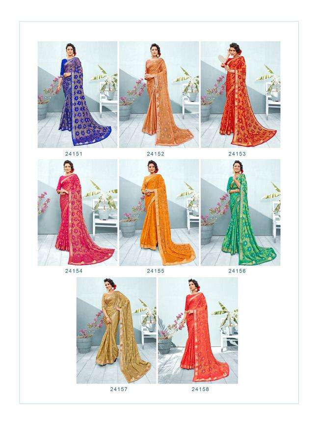 KALINI BRASSO BY MINTORSI 24151 TO 24158 SERIES INDIAN TRADITIONAL WEAR COLLECTION BEAUTIFUL STYLISH FANCY COLORFUL PARTY WEAR & OCCASIONAL WEAR CHIFFON BRASSO SAREES AT WHOLESALE PRICE