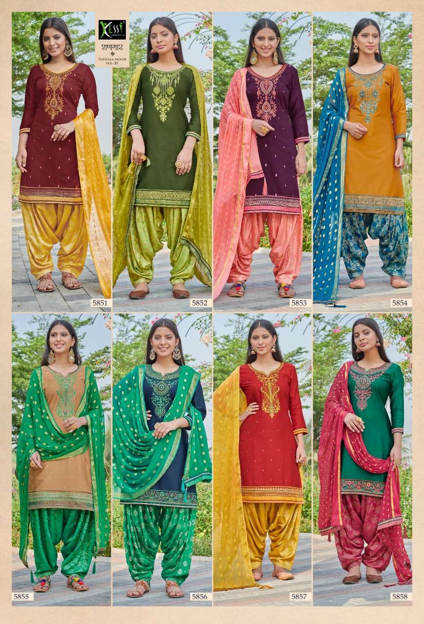 SHANGAR BY PATIYALA HOUSE VOL-20 BY KESSI FABRICS 5851 TO 5858 SERIES BEAUTIFUL COLORFUL STYLISH PRETTY PARTY WEAR CASUAL WEAR OCCASIONAL WEAR JAM SILK WITH EMBROIDERY DRESSES AT WHOLESALE PRICE