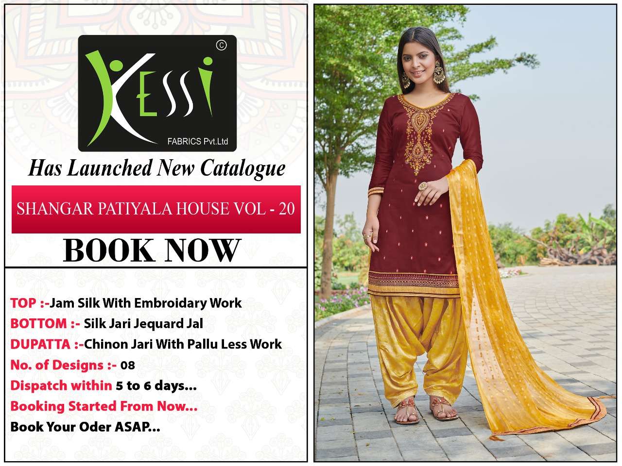 SHANGAR BY PATIYALA HOUSE VOL-20 BY KESSI FABRICS 5851 TO 5858 SERIES BEAUTIFUL COLORFUL STYLISH PRETTY PARTY WEAR CASUAL WEAR OCCASIONAL WEAR JAM SILK WITH EMBROIDERY DRESSES AT WHOLESALE PRICE