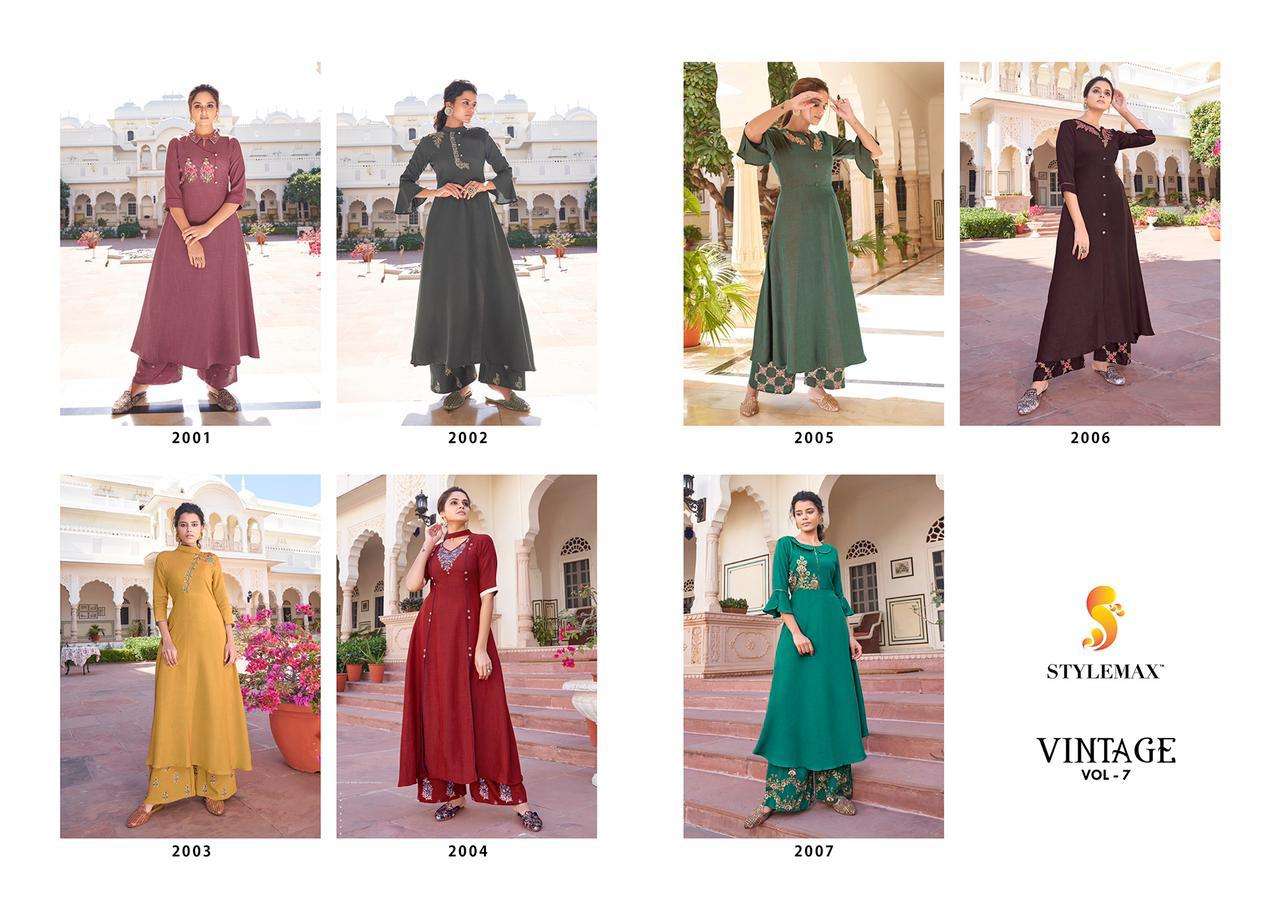 VINTAGE VOL-7 BY STYLEMAX 2001 TO 2007 SERIES BEAUTIFUL STYLISH FANCY COLORFUL CASUAL WEAR & ETHNIC WEAR & READY TO WEAR HEAVY RAYON EMBROIDERED KURTIS WITH BOTTOM AT WHOLESALE PRICE