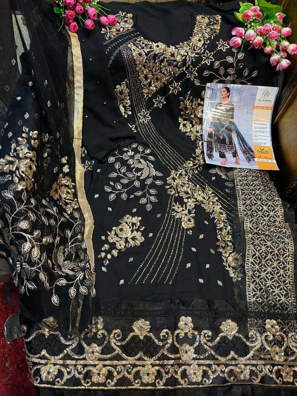 ANAYA ZF 30 BY AL AMRA Z PAKISTANI SUITS BEAUTIFUL FANCY COLORFUL STYLISH PARTY WEAR & OCCASIONAL WEAR FAUX GEORGETTE WITH EMBROIDERY DRESSES AT WHOLESALE PRICE