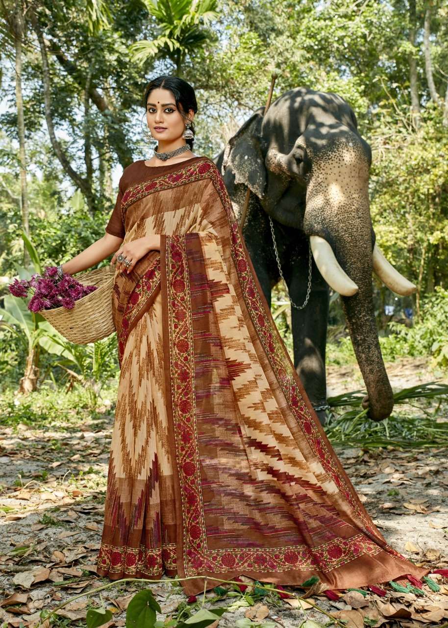 COCKTAIL BY TRIVENI 11591 TO 11598 SERIES INDIAN TRADITIONAL WEAR COLLECTION BEAUTIFUL STYLISH FANCY COLORFUL PARTY WEAR & OCCASIONAL WEAR LINEN PRINT SAREES AT WHOLESALE PRICE