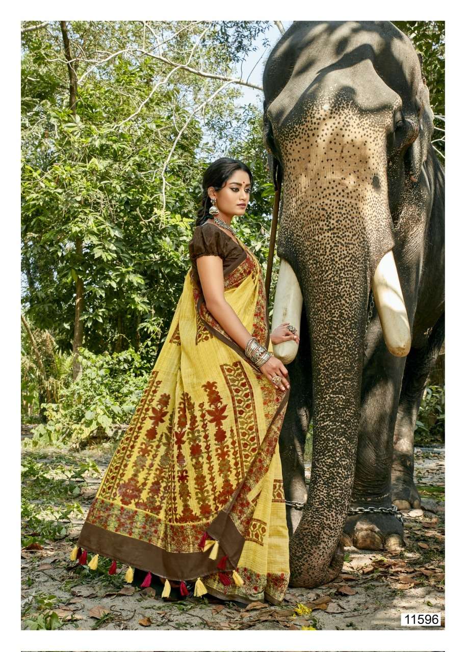 COCKTAIL BY TRIVENI 11591 TO 11598 SERIES INDIAN TRADITIONAL WEAR COLLECTION BEAUTIFUL STYLISH FANCY COLORFUL PARTY WEAR & OCCASIONAL WEAR LINEN PRINT SAREES AT WHOLESALE PRICE