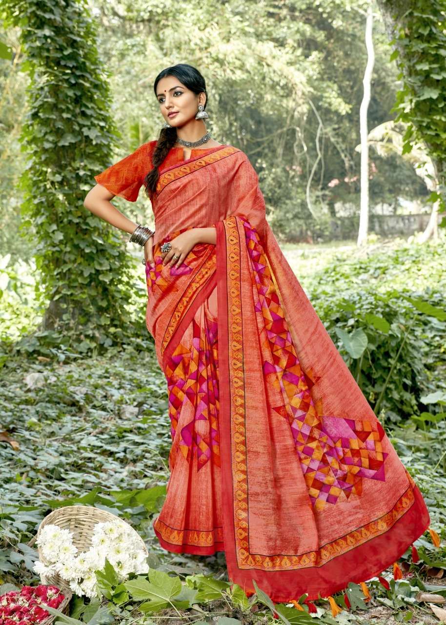 COCKTAIL BY TRIVENI 11591 TO 11598 SERIES INDIAN TRADITIONAL WEAR COLLECTION BEAUTIFUL STYLISH FANCY COLORFUL PARTY WEAR & OCCASIONAL WEAR LINEN PRINT SAREES AT WHOLESALE PRICE