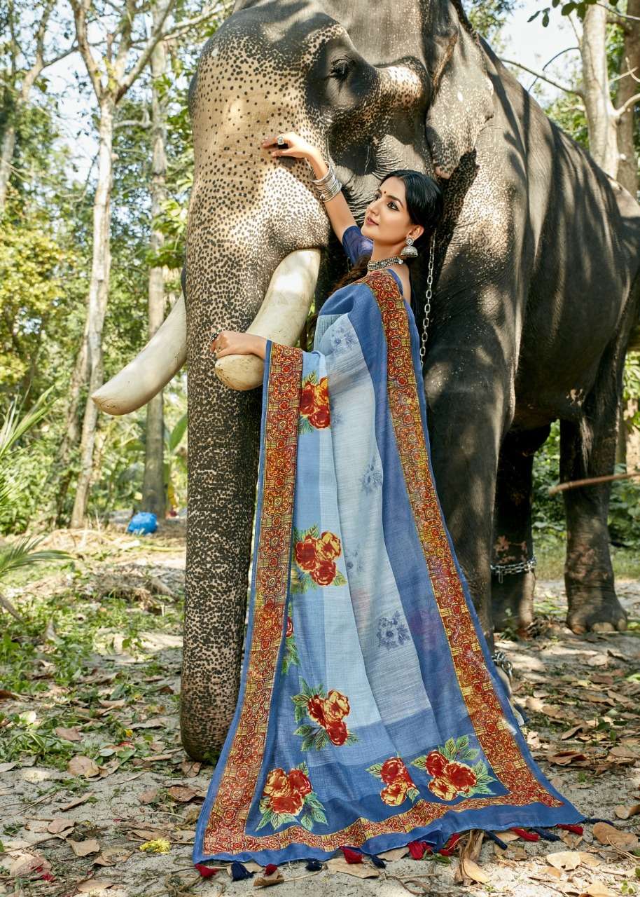 COCKTAIL BY TRIVENI 11591 TO 11598 SERIES INDIAN TRADITIONAL WEAR COLLECTION BEAUTIFUL STYLISH FANCY COLORFUL PARTY WEAR & OCCASIONAL WEAR LINEN PRINT SAREES AT WHOLESALE PRICE