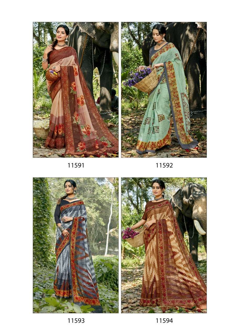 COCKTAIL BY TRIVENI 11591 TO 11598 SERIES INDIAN TRADITIONAL WEAR COLLECTION BEAUTIFUL STYLISH FANCY COLORFUL PARTY WEAR & OCCASIONAL WEAR LINEN PRINT SAREES AT WHOLESALE PRICE