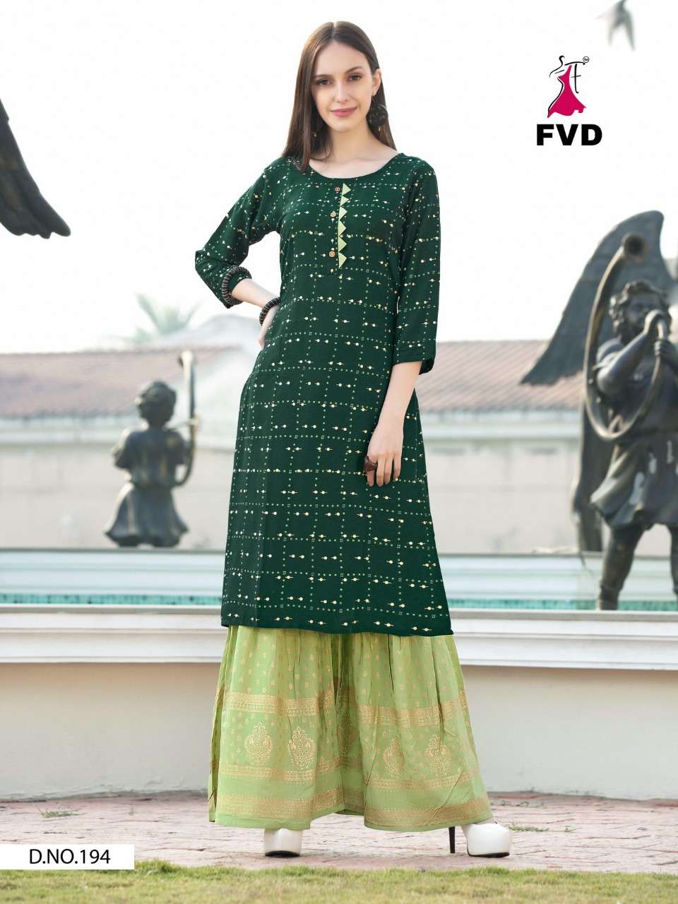 RIMZIM BY FVD 191 TO 196 SERIES DESIGNER STYLISH FANCY COLORFUL BEAUTIFUL PARTY WEAR & ETHNIC WEAR COLLECTION RAYON FOIL PRINT KURTIS WITH BOTTOM AT WHOLESALE PRICE