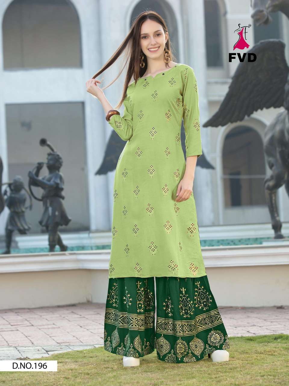 RIMZIM BY FVD 191 TO 196 SERIES DESIGNER STYLISH FANCY COLORFUL BEAUTIFUL PARTY WEAR & ETHNIC WEAR COLLECTION RAYON FOIL PRINT KURTIS WITH BOTTOM AT WHOLESALE PRICE