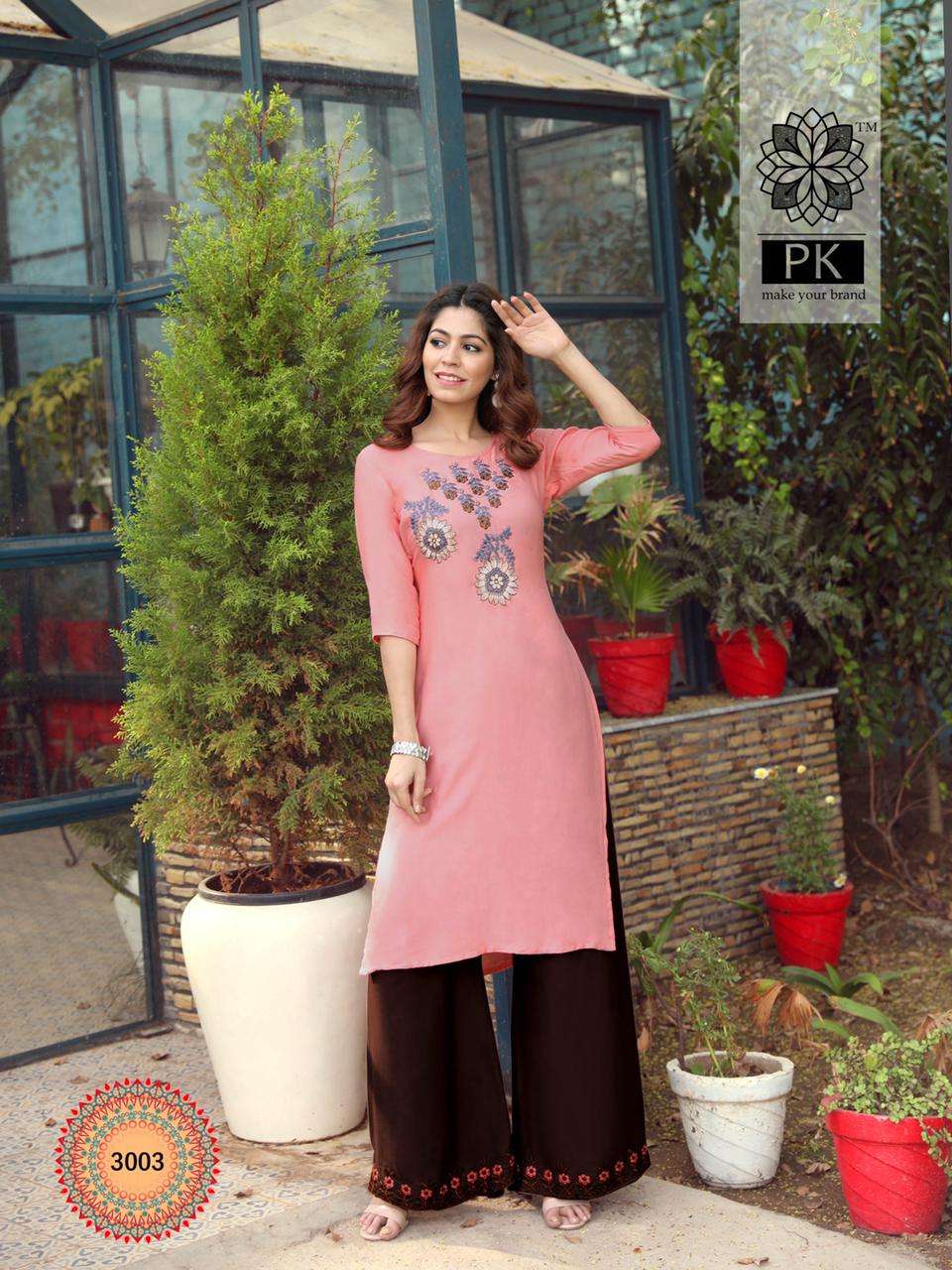 PLAZO CITY VOL-3 BY PK 3001 TO 3012 SERIES STYLISH FANCY BEAUTIFUL COLORFUL CASUAL WEAR & ETHNIC WEAR RAYON EMBROIDERED KURTIS WITH BOTTOM AT WHOLESALE PRICE