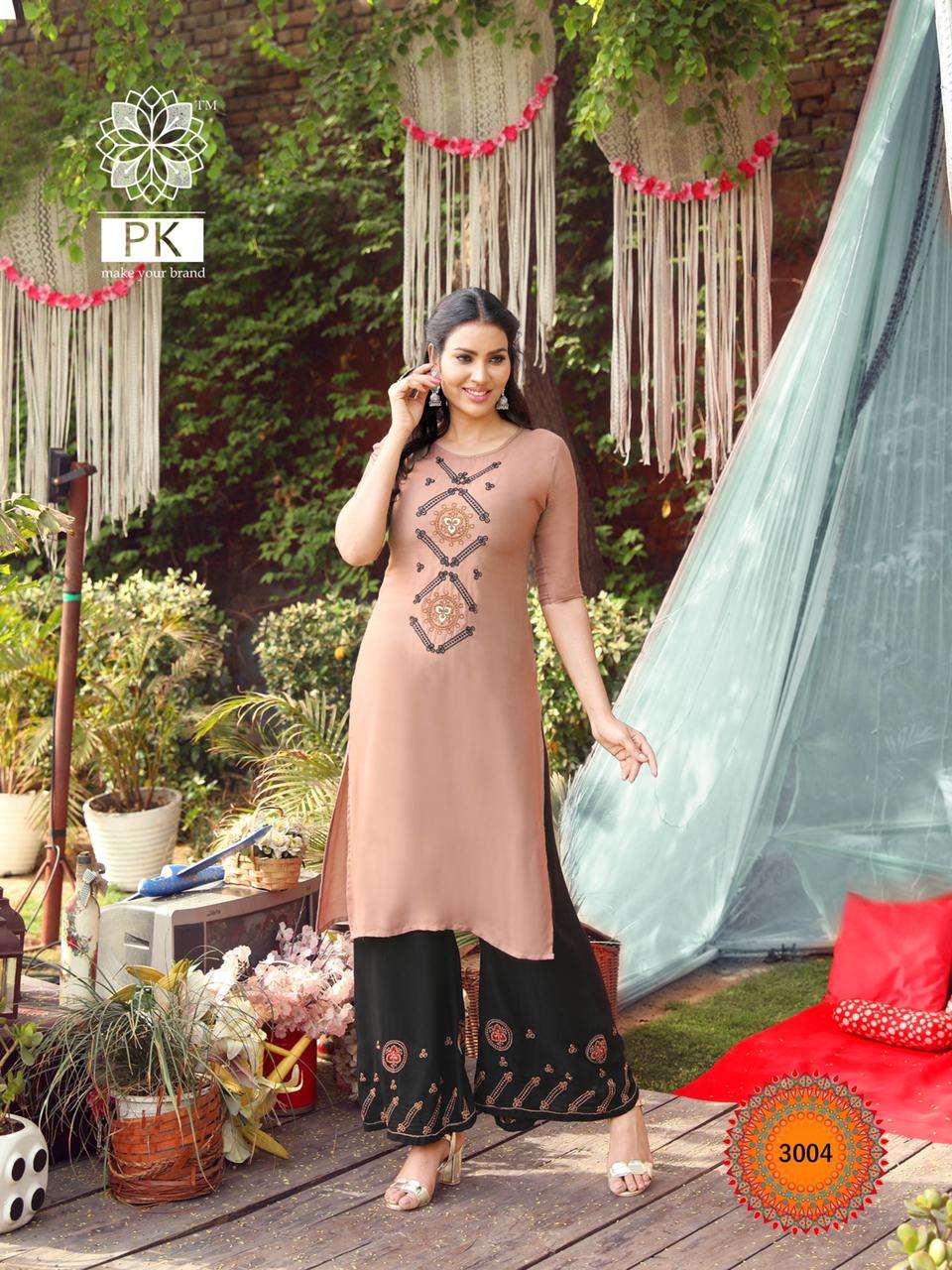 PLAZO CITY VOL-3 BY PK 3001 TO 3012 SERIES STYLISH FANCY BEAUTIFUL COLORFUL CASUAL WEAR & ETHNIC WEAR RAYON EMBROIDERED KURTIS WITH BOTTOM AT WHOLESALE PRICE