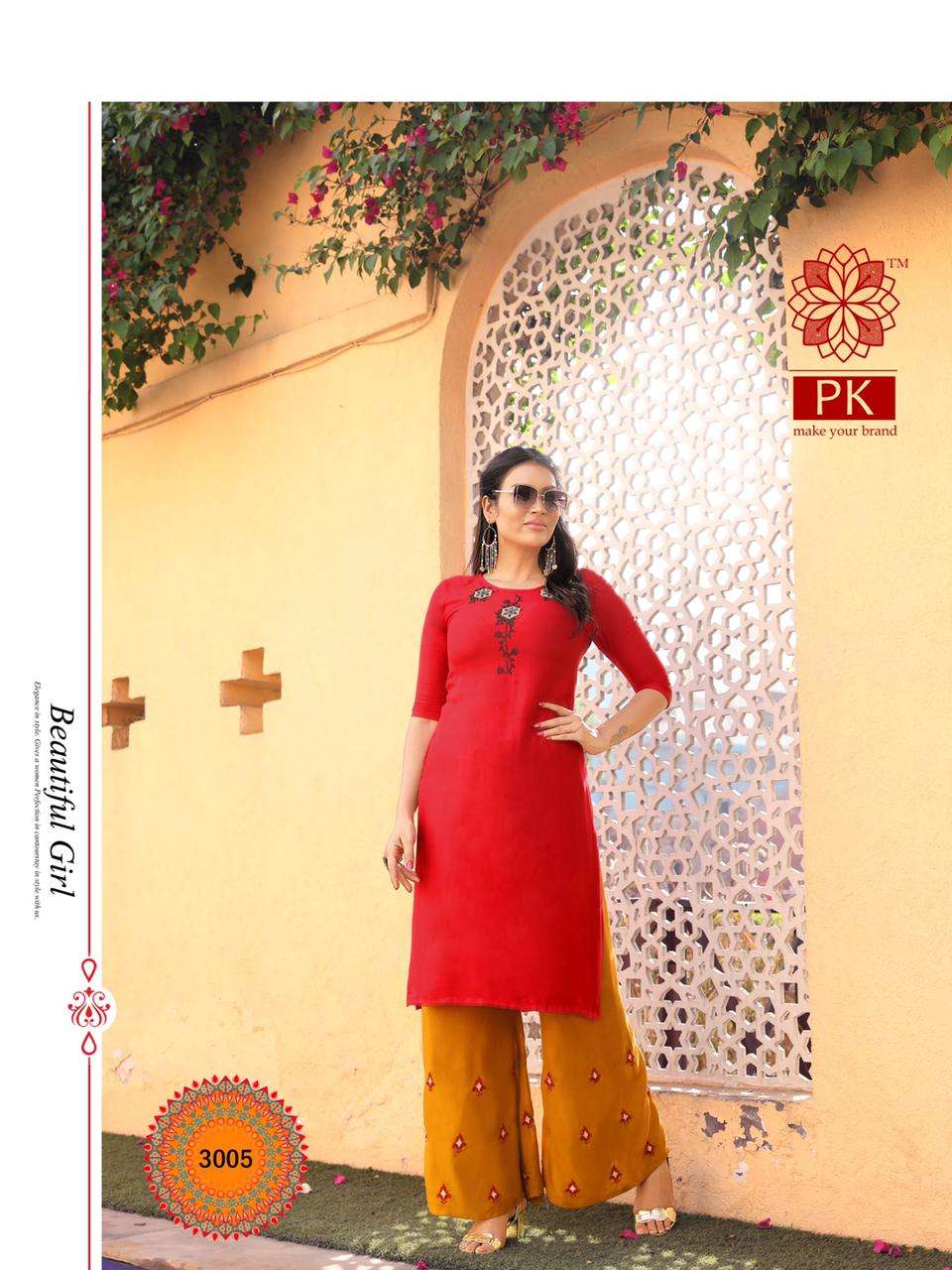 PLAZO CITY VOL-3 BY PK 3001 TO 3012 SERIES STYLISH FANCY BEAUTIFUL COLORFUL CASUAL WEAR & ETHNIC WEAR RAYON EMBROIDERED KURTIS WITH BOTTOM AT WHOLESALE PRICE