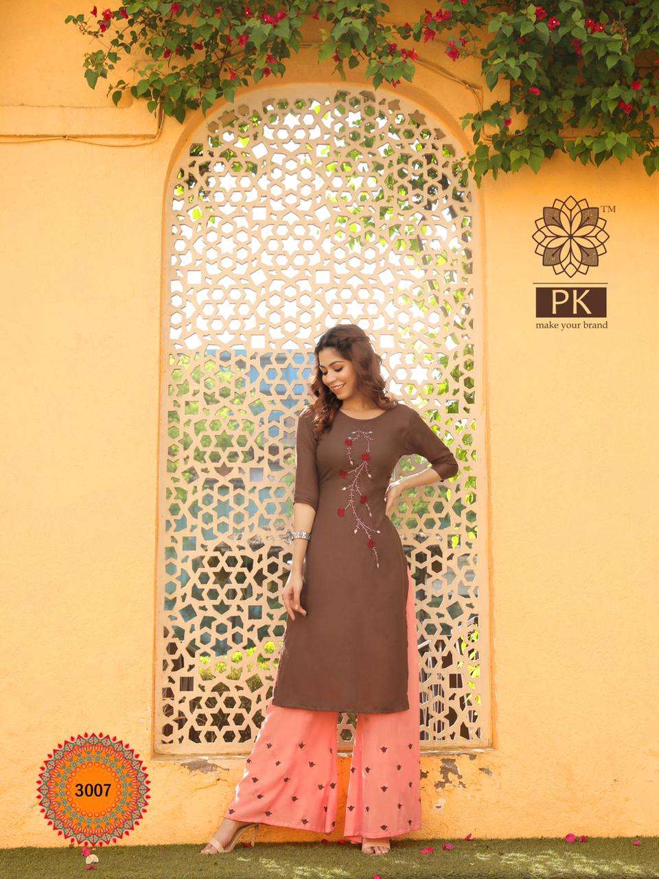 PLAZO CITY VOL-3 BY PK 3001 TO 3012 SERIES STYLISH FANCY BEAUTIFUL COLORFUL CASUAL WEAR & ETHNIC WEAR RAYON EMBROIDERED KURTIS WITH BOTTOM AT WHOLESALE PRICE