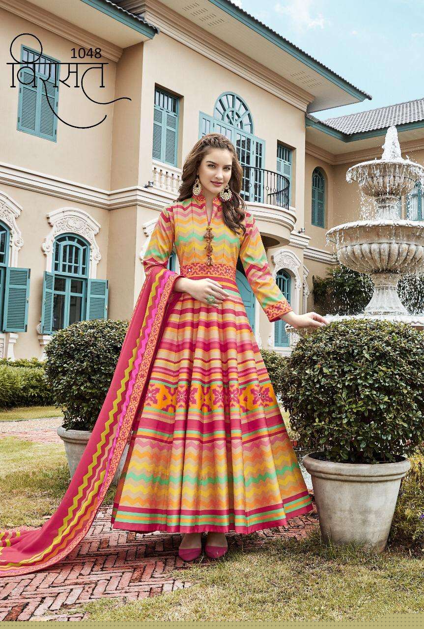 VIRASAT 1048 COLOURS BY VIRASAT 1048-A TO 1048-C SERIES DESIGNER STYLISH FANCY COLORFUL BEAUTIFUL PARTY WEAR & ETHNIC WEAR COLLECTION KILLER SILK GOWNS AT WHOLESALE PRICE