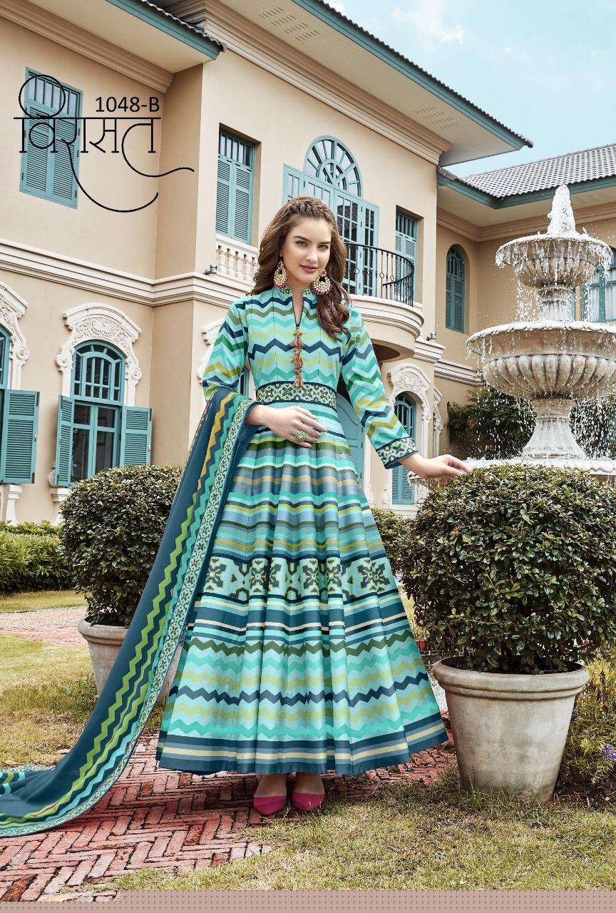 VIRASAT 1048 COLOURS BY VIRASAT 1048-A TO 1048-C SERIES DESIGNER STYLISH FANCY COLORFUL BEAUTIFUL PARTY WEAR & ETHNIC WEAR COLLECTION KILLER SILK GOWNS AT WHOLESALE PRICE