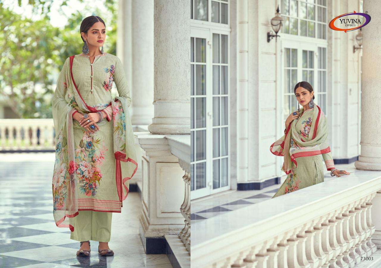 SUMMER LEAF BY YUVINA EXPORT 73001 TO 73008 SERIES BEAUTIFUL PATIYALA SUITS STYLISH FANCY COLORFUL PARTY WEAR & OCCASIONAL WEAR PURE LAWN DIGITAL PRINT DRESSES AT WHOLESALE PRICE