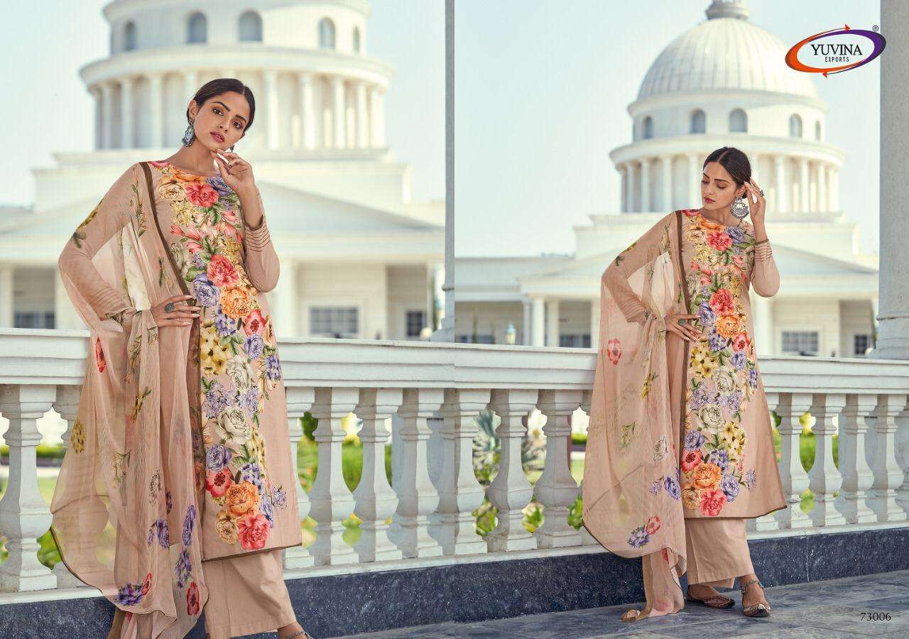 SUMMER LEAF BY YUVINA EXPORT 73001 TO 73008 SERIES BEAUTIFUL PATIYALA SUITS STYLISH FANCY COLORFUL PARTY WEAR & OCCASIONAL WEAR PURE LAWN DIGITAL PRINT DRESSES AT WHOLESALE PRICE