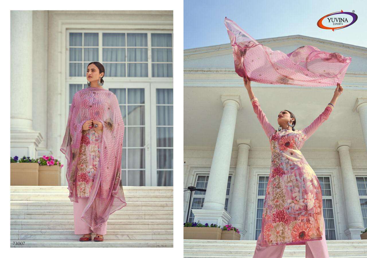 SUMMER LEAF BY YUVINA EXPORT 73001 TO 73008 SERIES BEAUTIFUL PATIYALA SUITS STYLISH FANCY COLORFUL PARTY WEAR & OCCASIONAL WEAR PURE LAWN DIGITAL PRINT DRESSES AT WHOLESALE PRICE