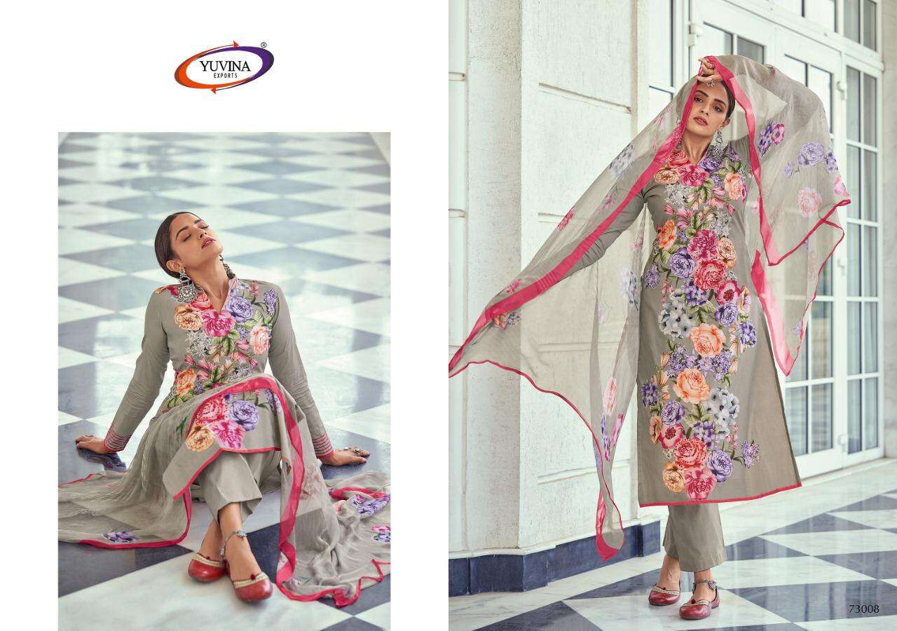 SUMMER LEAF BY YUVINA EXPORT 73001 TO 73008 SERIES BEAUTIFUL PATIYALA SUITS STYLISH FANCY COLORFUL PARTY WEAR & OCCASIONAL WEAR PURE LAWN DIGITAL PRINT DRESSES AT WHOLESALE PRICE